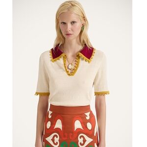 La DoubleJ Scallop Trim Picket Polo Sweater Size L